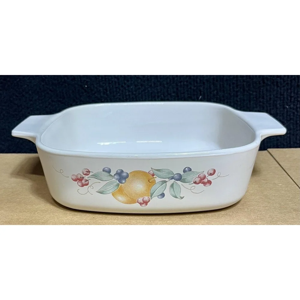 Corning Ware A-1-B Casserole Dish 1 Liter Abundance Fruit Pattern Square Baking‎